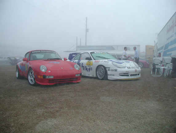 Caryl & Barry Brensinger
Caryl Brensinger, # 76 1997 993 Coupe Red, Club Racer
Barry Brensinger, #75 2000 GT3 Carrera Cup Car
Sebring, FL 2002 Club Race
